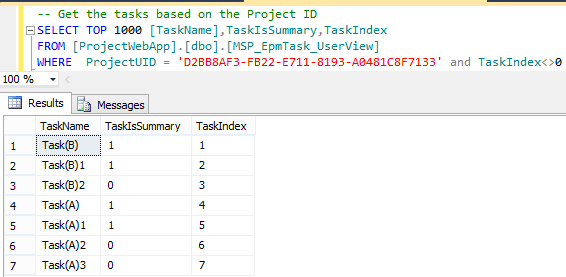 Get the tasks based on the ProjectUID